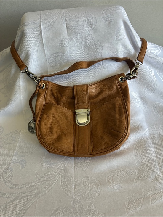 Michael Kors Handbags - Michael Kors Pebbled Leather Saddle Shoulder Bag in Brown